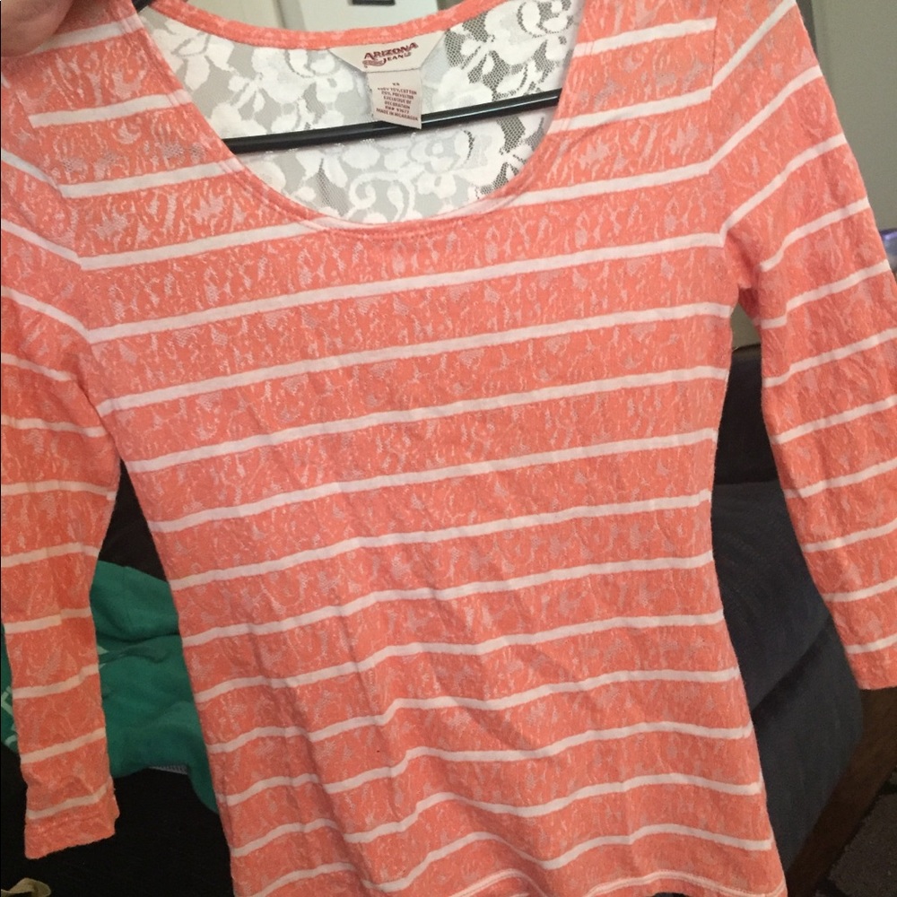 XS Coral and White Striped Lace Blouse